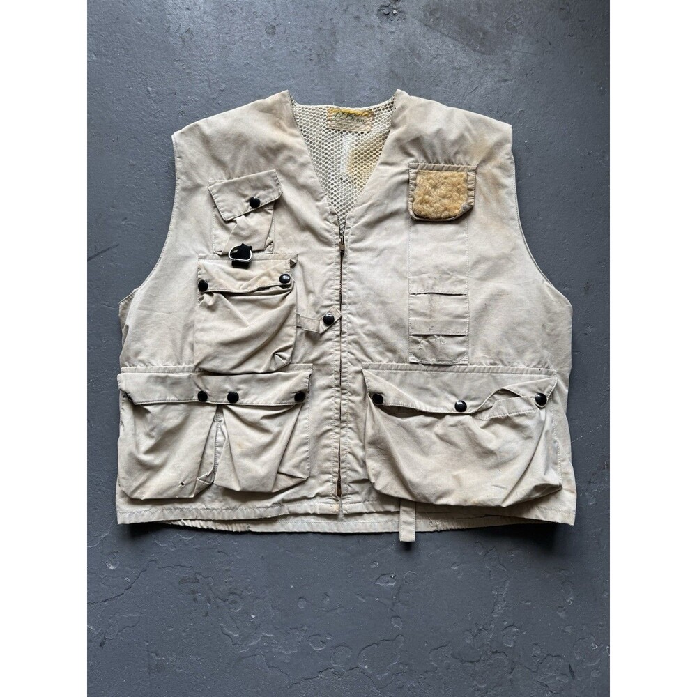 Vintage 60s 70s LL Bean Fishing Vest Script Logo L